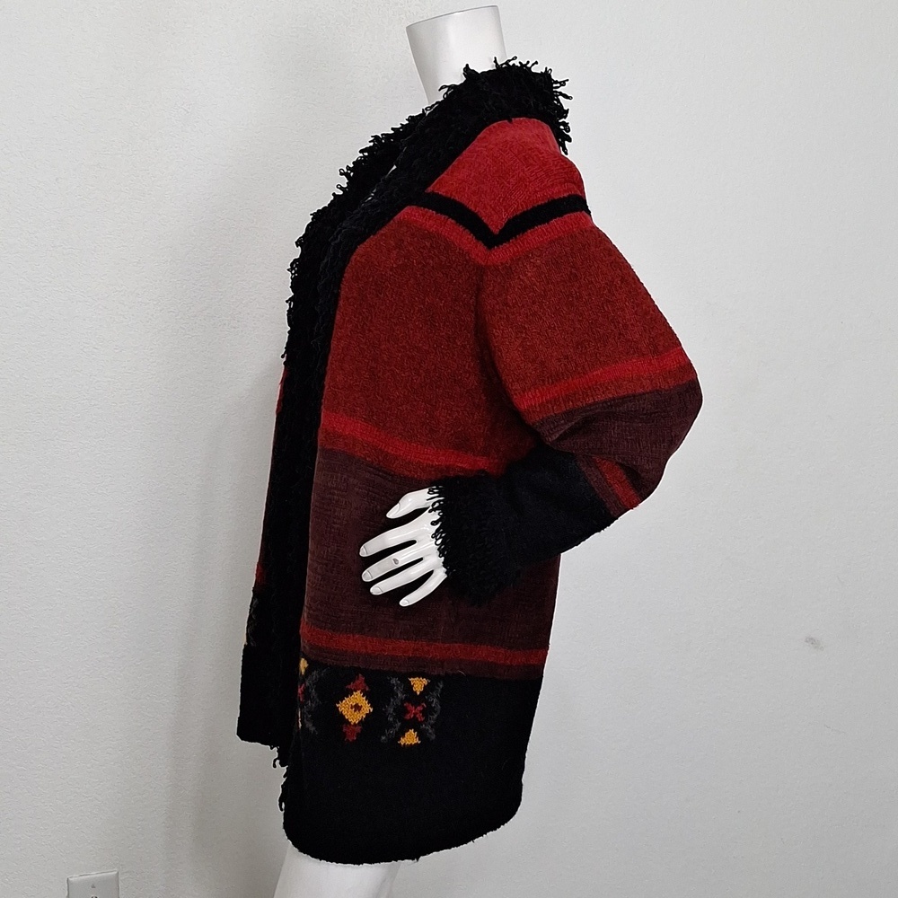 N8tive Bits By Sandi and Jo Red Black Southwestern Open Front Cardigan Size L - Picture 10 of 13